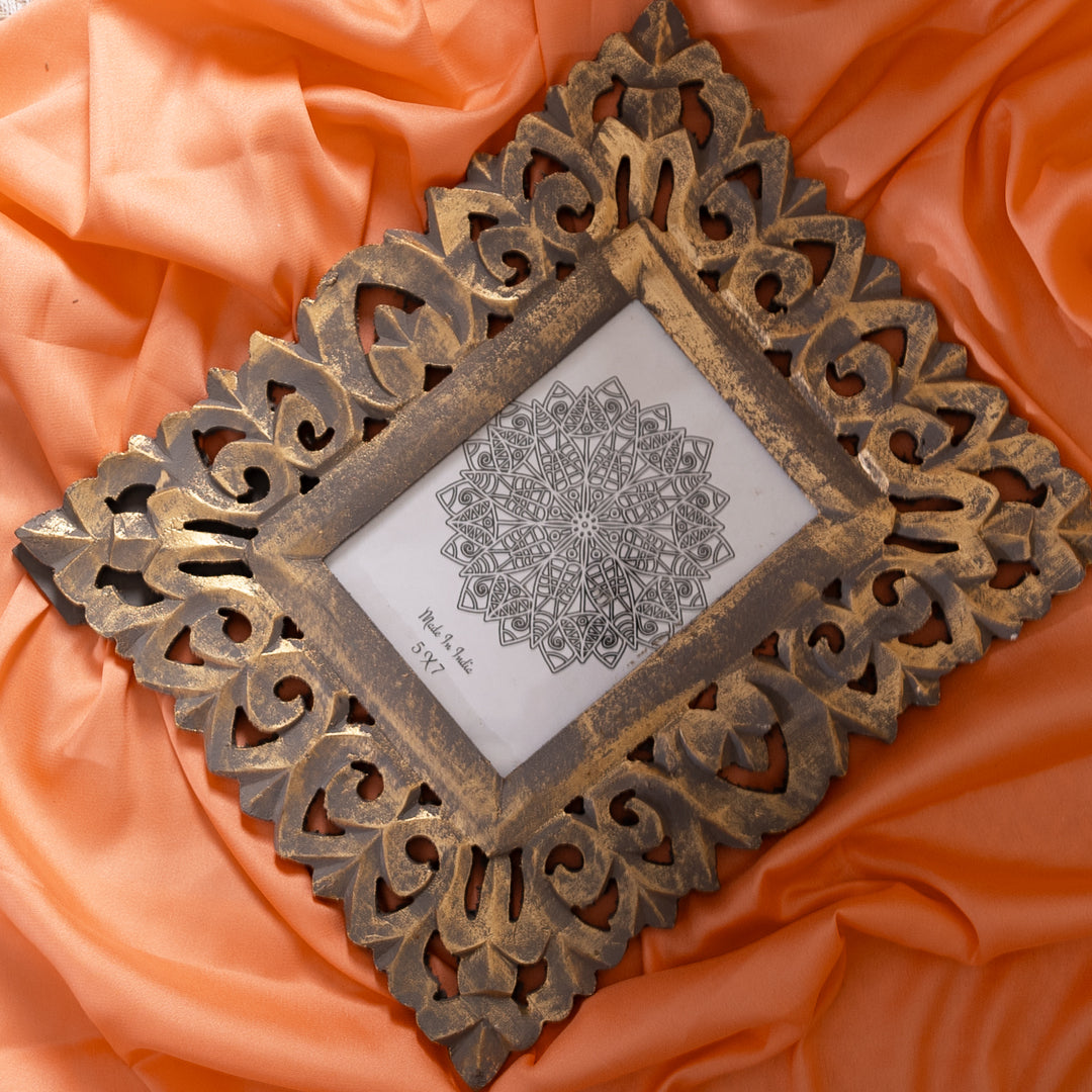 Handcarved Wooden Photo Frame in Silver-Wall Hanging and Tabletop Display