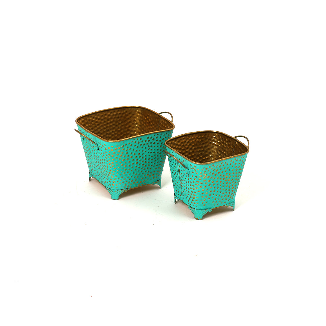 Dotted Square Basket Planter - Green