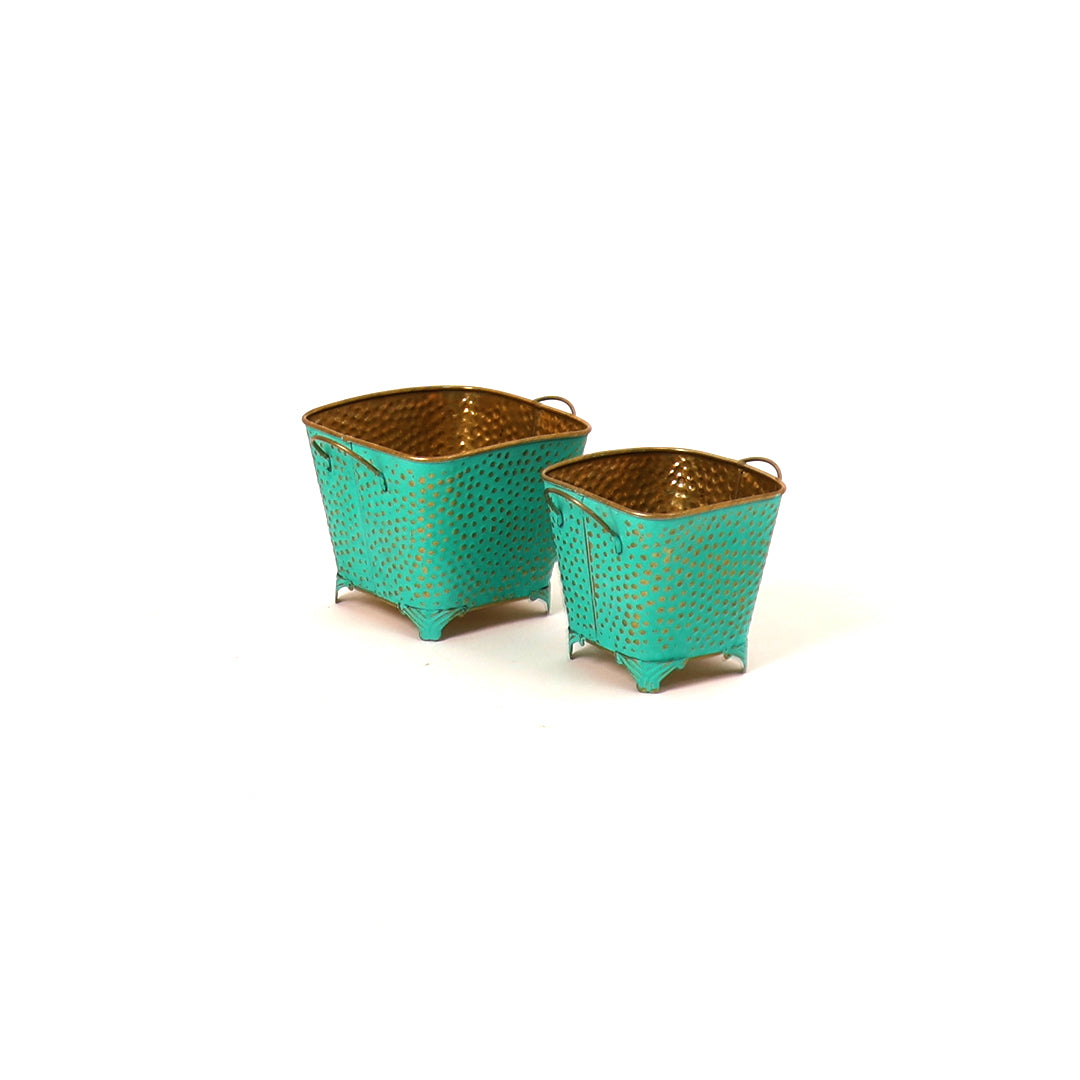 Dotted Square Basket Planter - Green