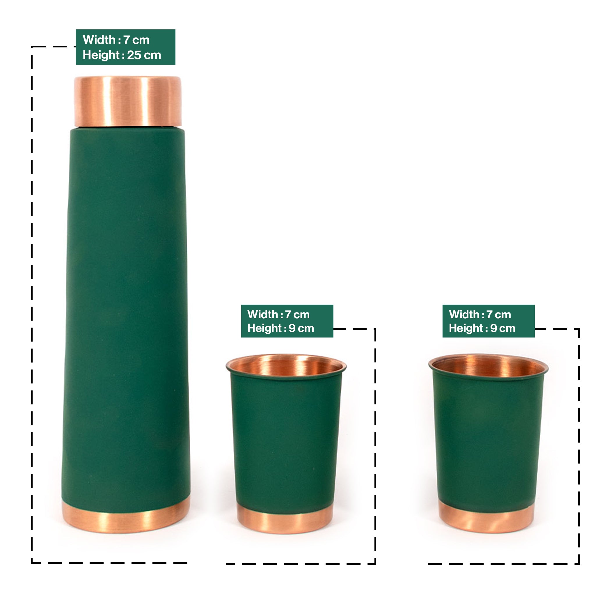 Matte Green With 2 Glasses Copper Water Bottle