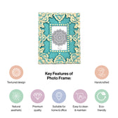 Handcarved Wooden Floral Photo Frame In Sea Green