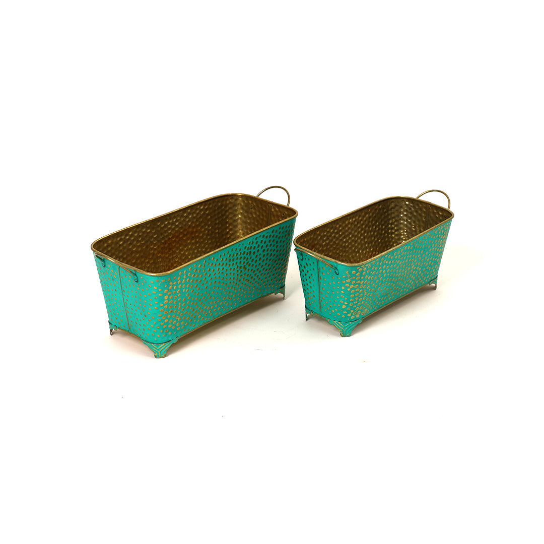 Dotted Long Basket Planter - Green