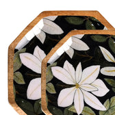 Handcrafted Mango-Wood Rangoon Green Printed Platters Tray-Set Of 2
