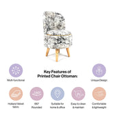 ModernPrinted Velvet Chair with Ottoman Footstool in Midnight Smoke