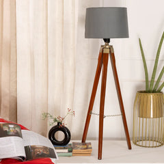 Tripod Floor Lamp With Brown Wood Finish