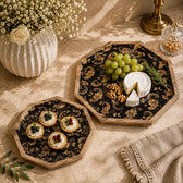 Handcrafted Mango-Wood Black Paisley Printed Platters Tray-Set Of 2