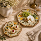 Handcrafted Mango Wood Printed Serving Platters Set - Yellow Floral