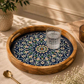 Handcrafted Mango Wood Round Serving Tray - Mandala