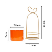 Hanging Orange Metal Planter on Gold Wire Stand