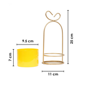 Hanging Yellow Metal Planter in Gold Wire Basket
