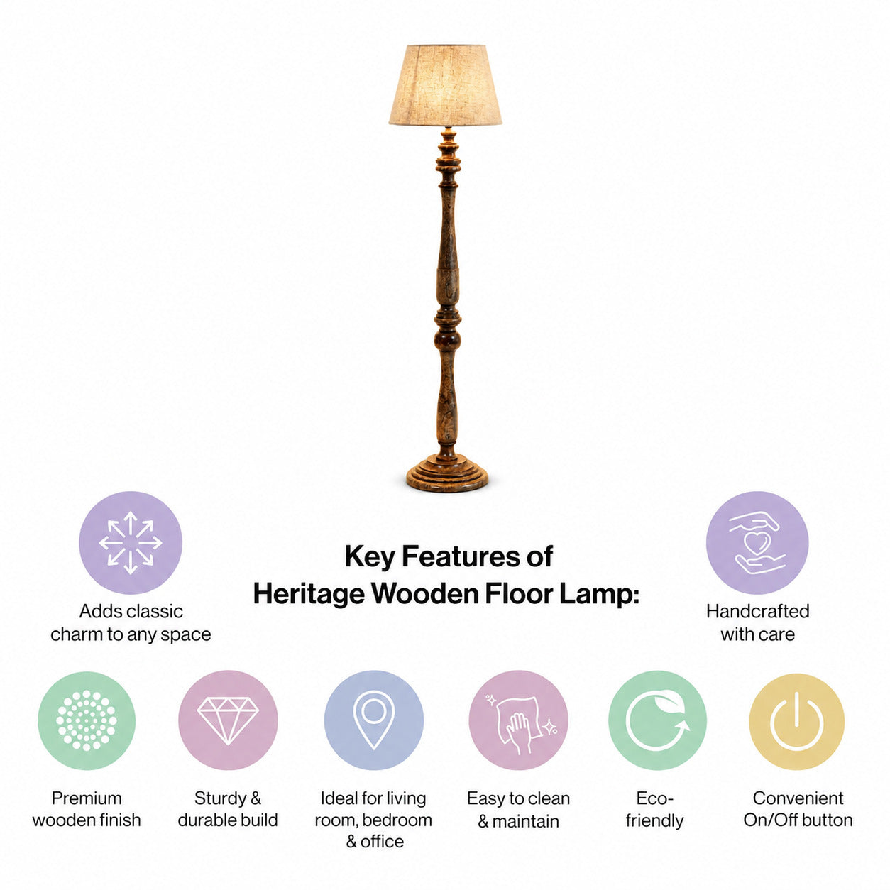 Heritage Wooden Floor Lamp with Shade