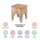 Honey Brown Wood Side Table in Antique Tone