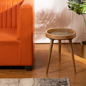 Handcrafted Mango Wood Side Table in Gold Peacock - Bedside Table for Living Room Decor