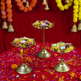 Brass Lotus Urli Bowl with Stand-Set of 3