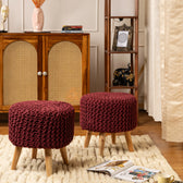 Pouffe Ottoman Dori Stool with Wooden Leg Set of 2 in Vintage Wine