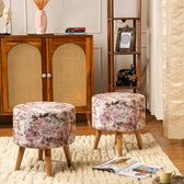 Printed Ottoman Pouffe Stool In Cherry Blossoms - Combo Of 2
