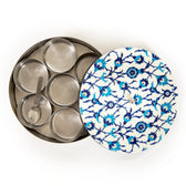 Stainless Steel Round Spice Box Masala Box Dabba for Kitchen Decor-Wild Floral Prints Pattern
