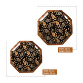 Handcrafted Mango-Wood Black Paisley Printed Platters Tray-Set Of 2
