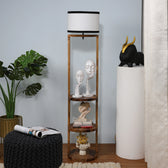 Wooden Shelf Floor Lamp with Storage in Round Shape