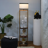Wooden Shelf Floor Lamp with Storage in Round Shape