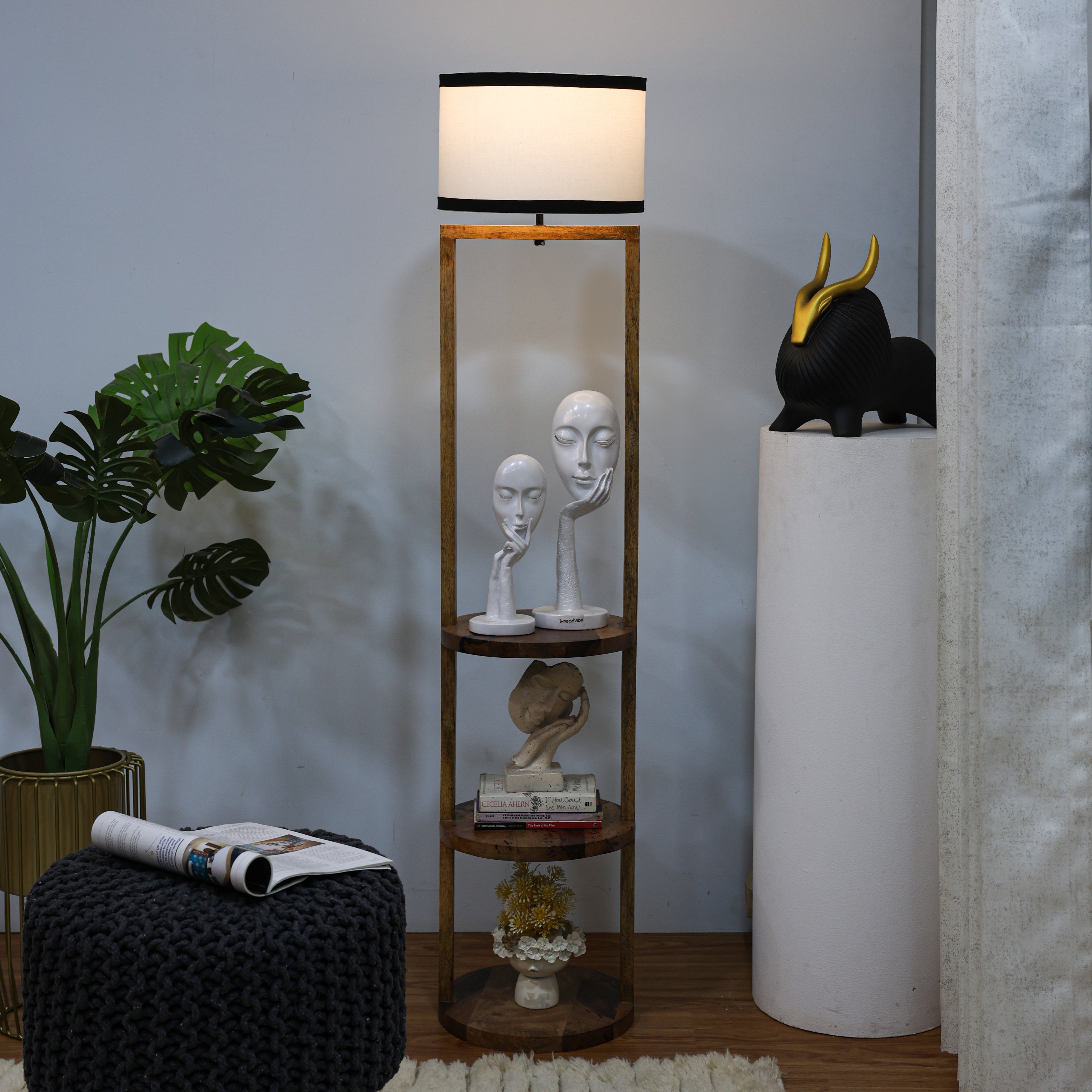 Shelf Floor Lamp With Wood Base