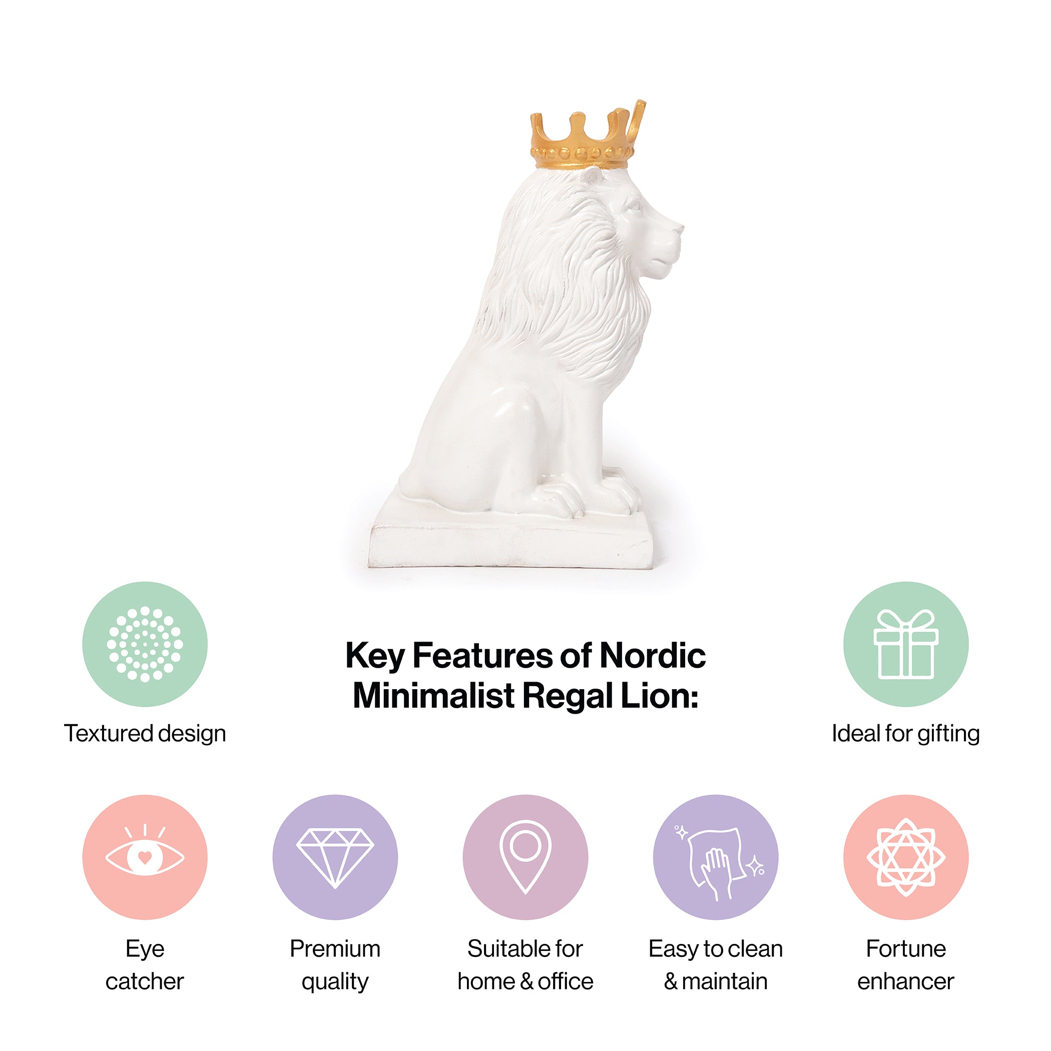 Artistic Nordic Minimalist Regal Lion in White for Home Decor