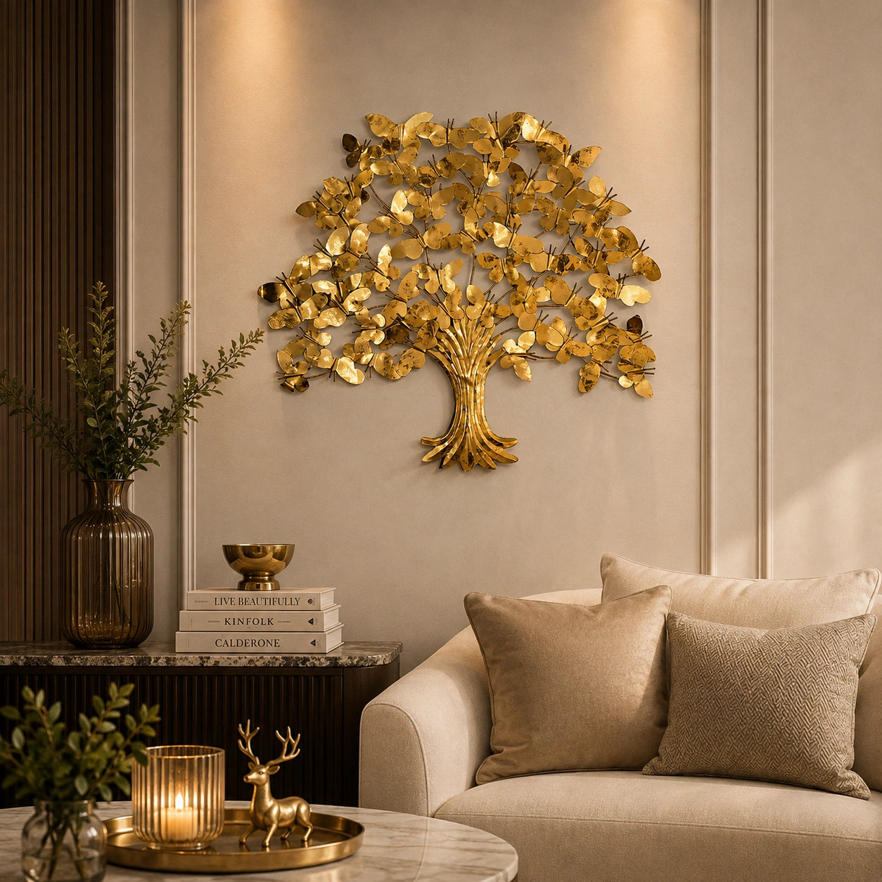 Luxury Golden Butterfly Tree Metal Wall Art with LED Backlight