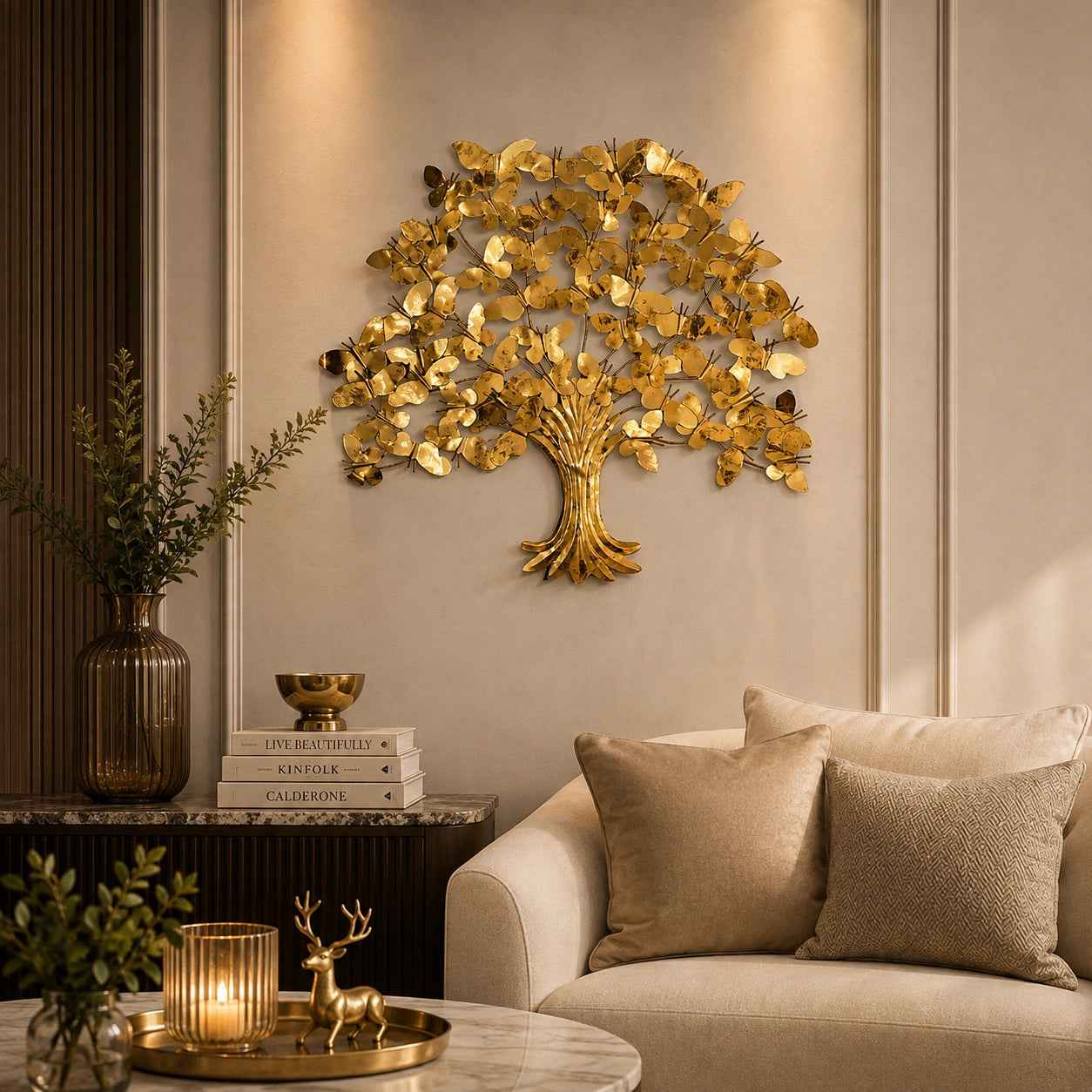 Luxury Golden Butterfly Tree Metal Wall Art with LED Backlight