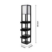 Mango Wood Floor Lamp with Three Drawer Shelf in Black