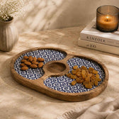 Mango Wood Snack Serving Tray with Dip Bowl