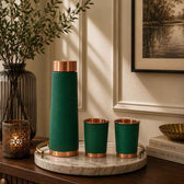 Matte Copper Water Bottle in Green with 2 Glasses