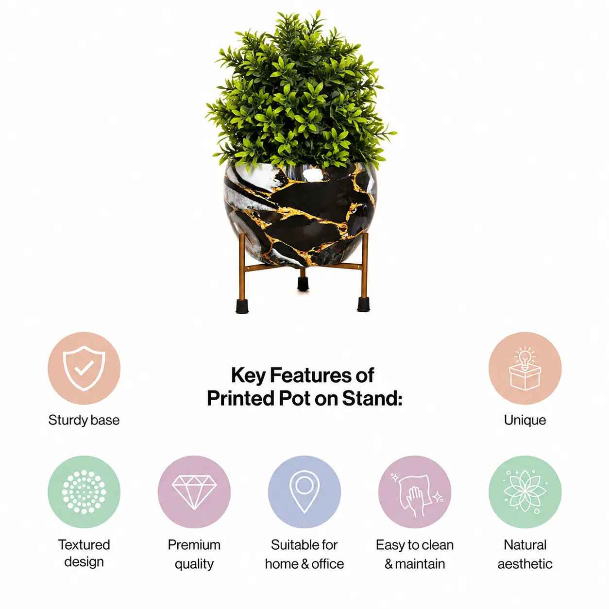 Premium Meena Metal Pot with Gold Stand