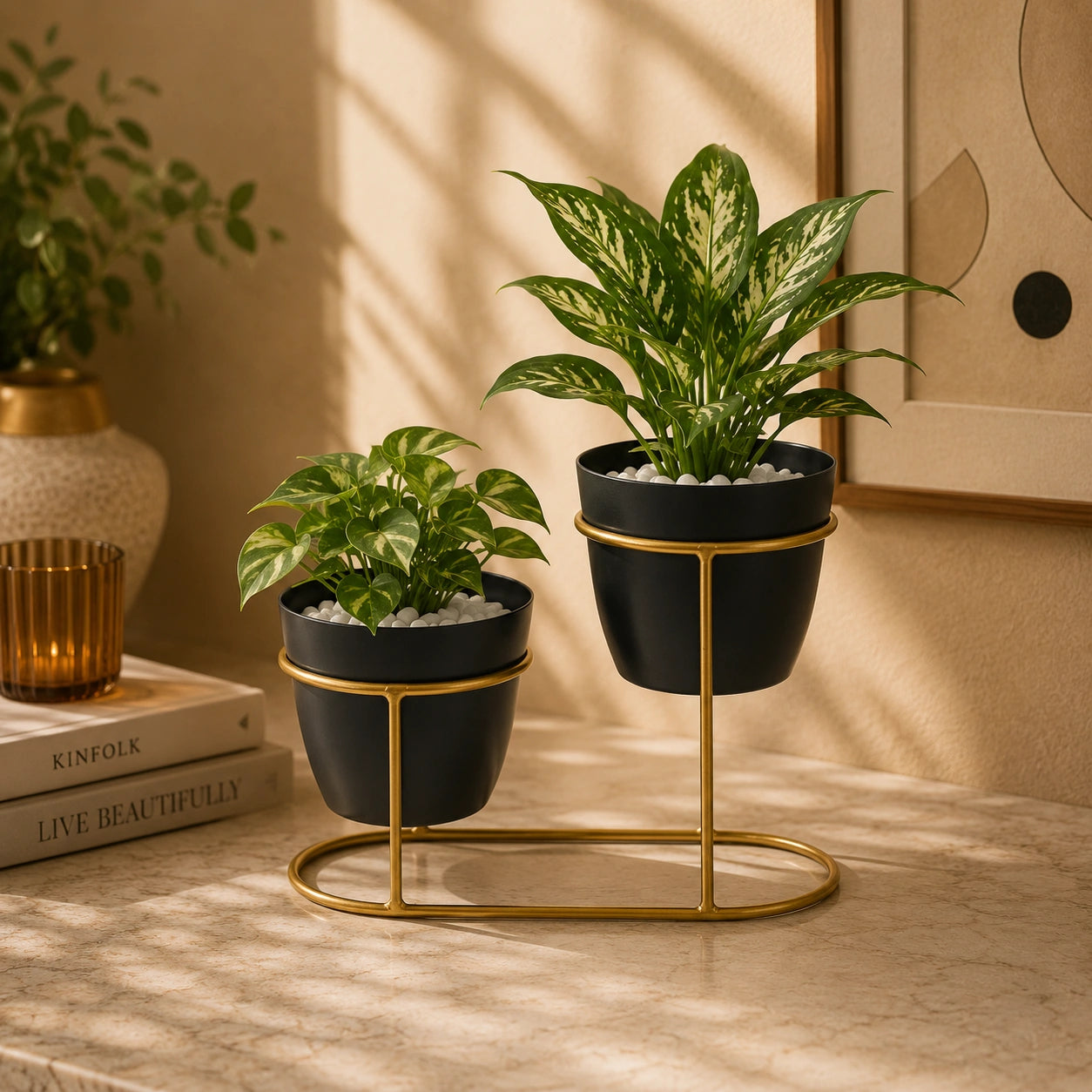 Metal Pots with Double Golden Stand