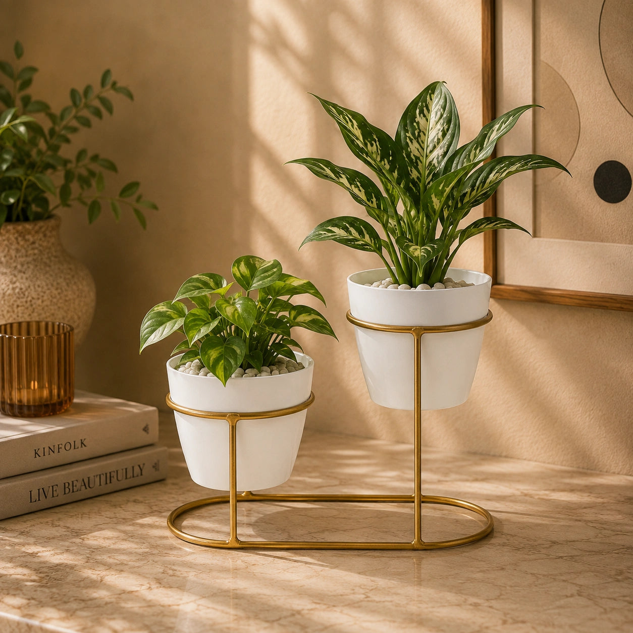 Metal Pots with Double Golden Stand