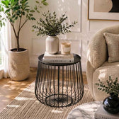 Metal Round Wire Side Table in Black for Living Room and Bedroom