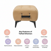 Modern Tufted Leather Ottoman with Handle