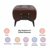 Modern Tufted Leather Ottoman with Handle
