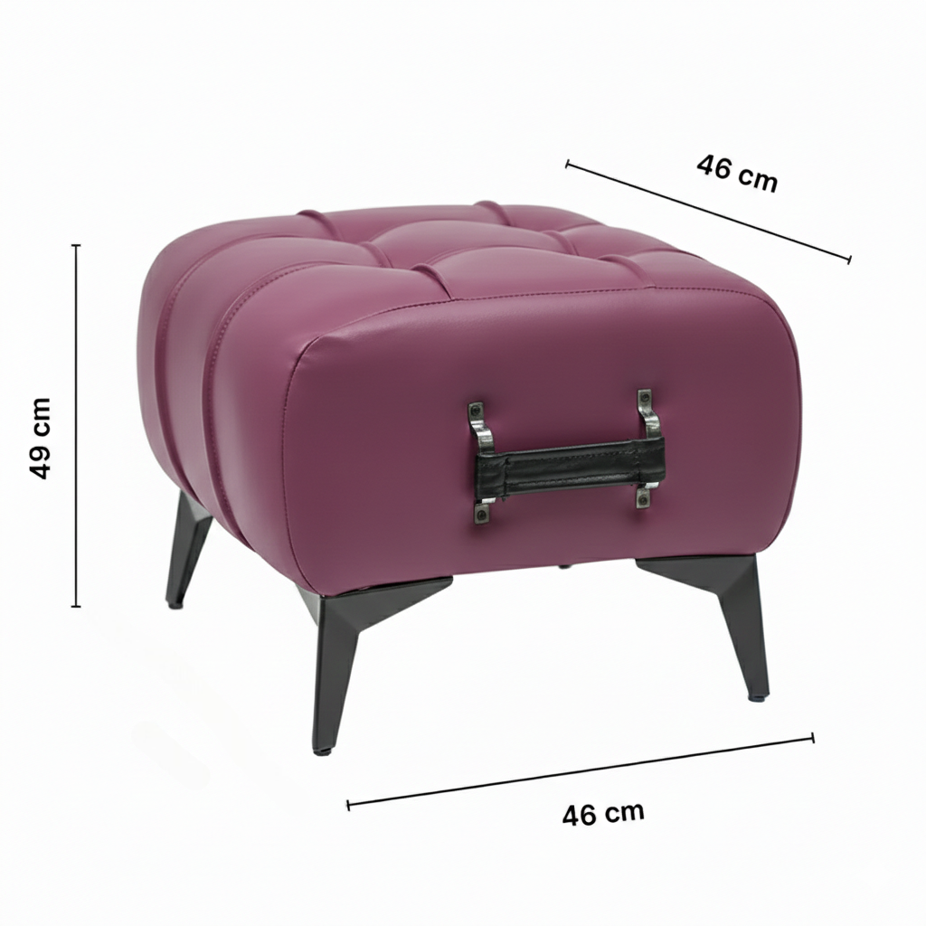 Modern Tufted Leather Ottoman with Handle