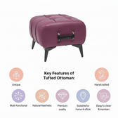 Modern Tufted Leather Ottoman with Handle