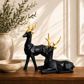 Modern Black Deer Resin Showpiece Set of 2 for Home Decor