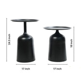 Modern Black Metal Side Table Set of 2 – Round Table for Living Room & Bedroom