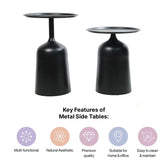 Modern Black Metal Side Table Set of 2 – Round Table for Living Room & Bedroom
