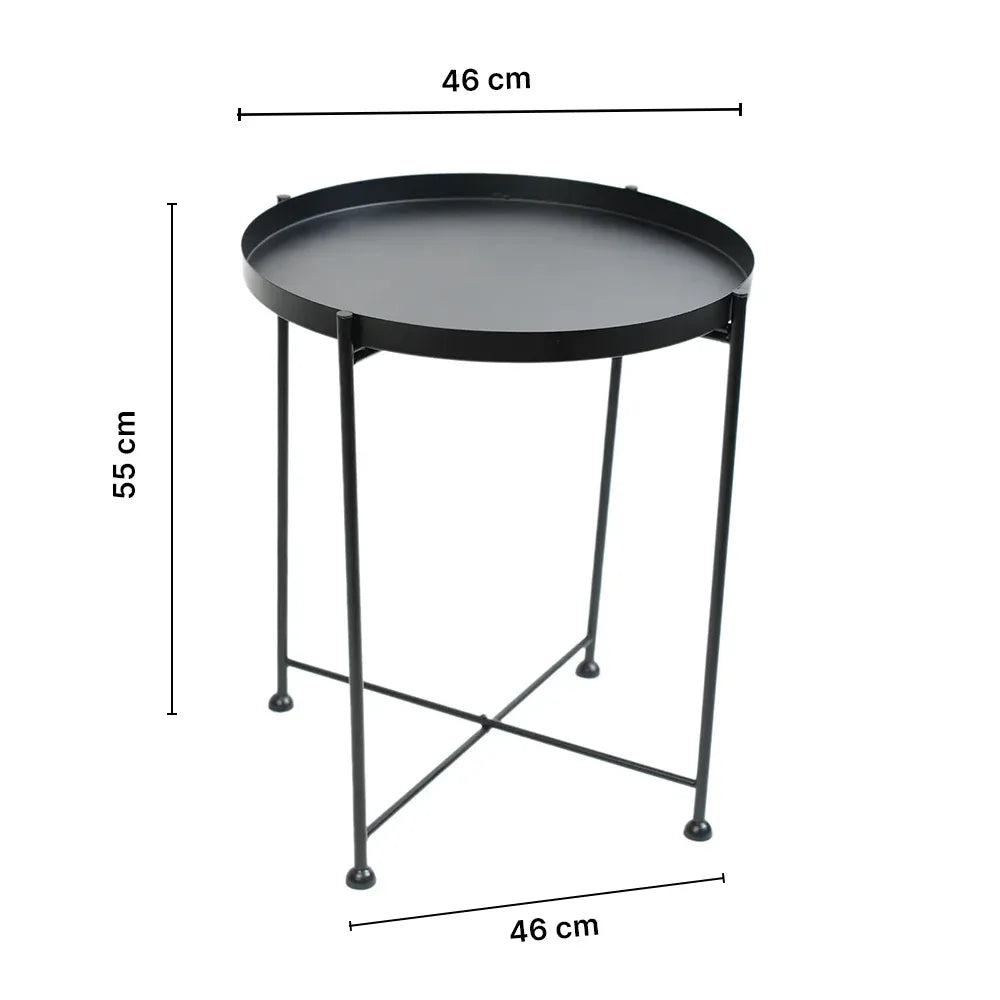 Modern Black Metal Tray Top Side Table with X-Frame Base