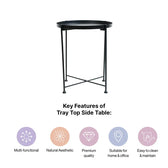 Modern Black Metal Tray Top Side Table with X-Frame Base
