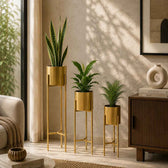 Modern Gold Metal Plant Stand Set of 3 in Sunlit Aura