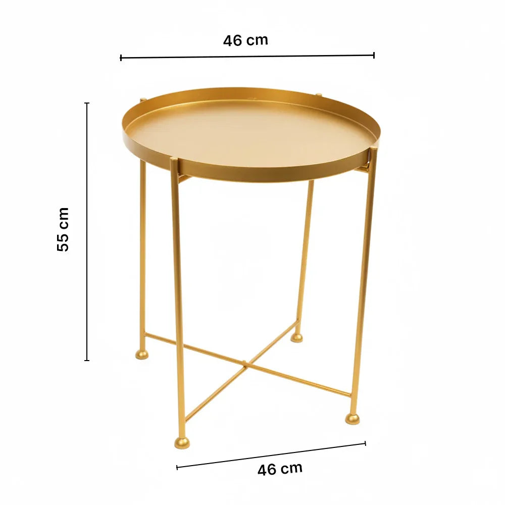 Modern Golden Metal Tray Top Side Table with X-Frame Base