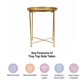 Modern Golden Metal Tray Top Side Table with X-Frame Base