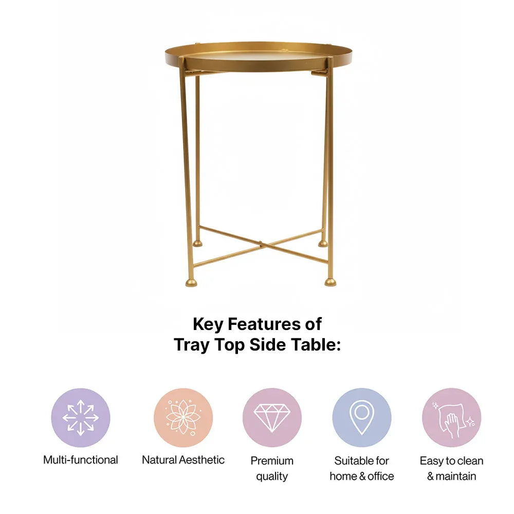 Modern Golden Metal Tray Top Side Table with X-Frame Base