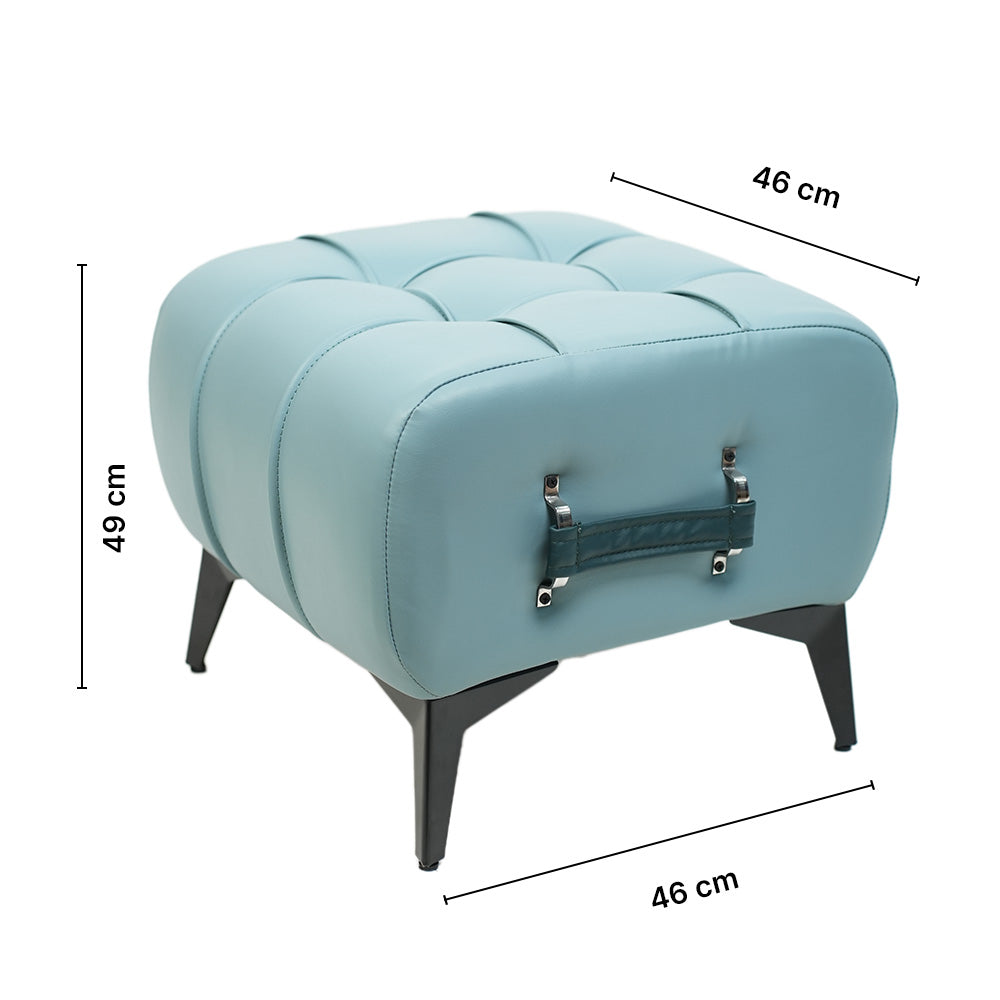 Modern Sky Blue Tufted Ottoman with Dark Blue Handle