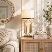 Modern Table Lamp with Gold Ring Shade for Living Room & Bedrooom